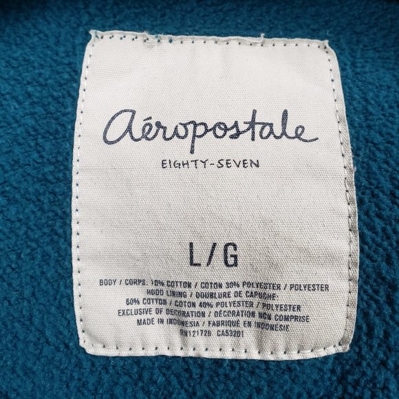AEROPOSTALE Pullover Hoodie Sweatshirt Cozy Teal Blue Size LARGE - Picture 4 of 6